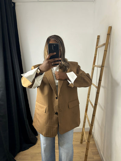 Blazer oversize rayures à Revers [ Bleu ]