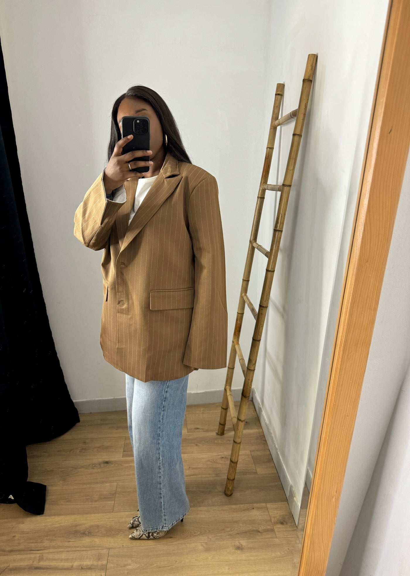 Blazer oversize rayures à Revers [ Bleu ]